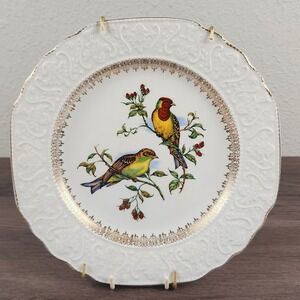 Rare Stratford Wood and Sons Burslem England Bird Plate Alpine White Ironstone